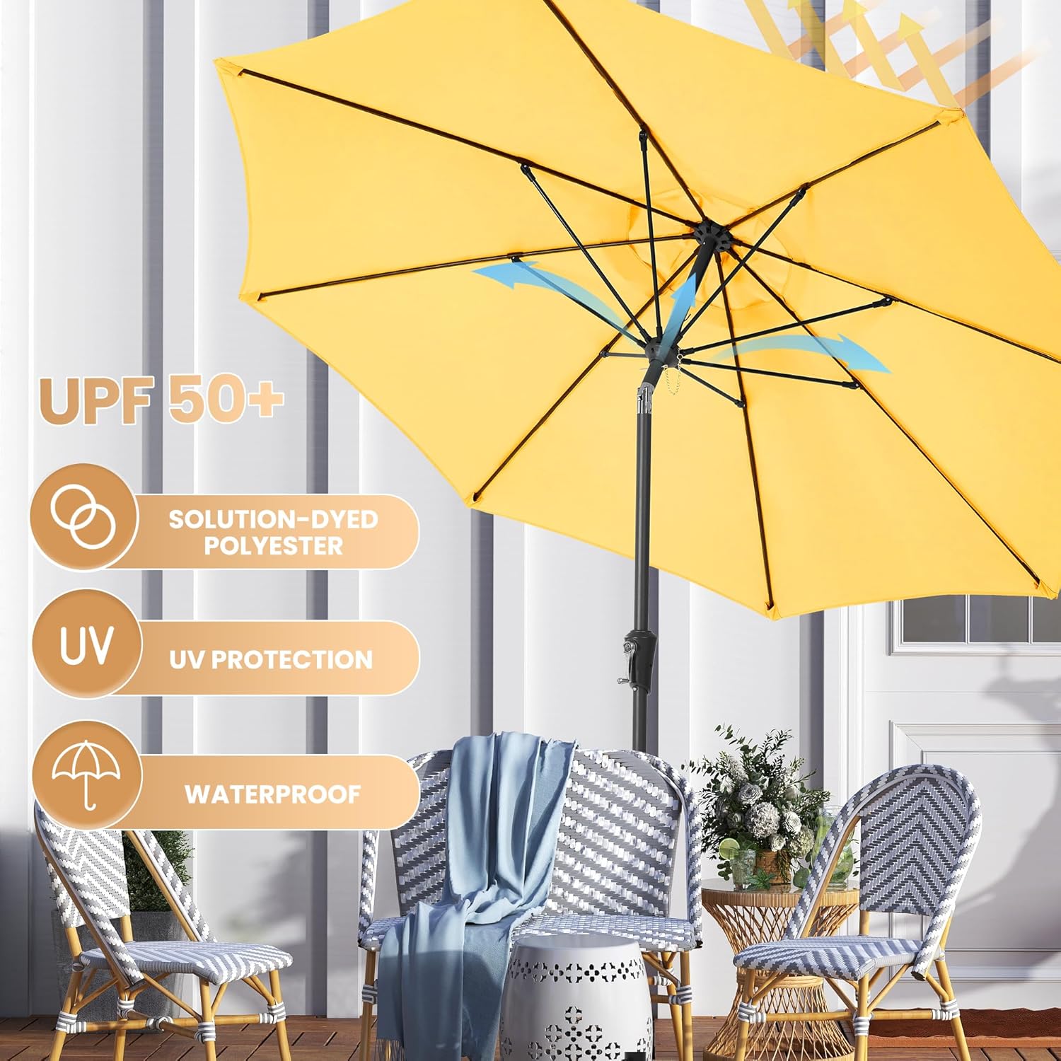 9FT Large Outdoor Patio Umbrella Yellow