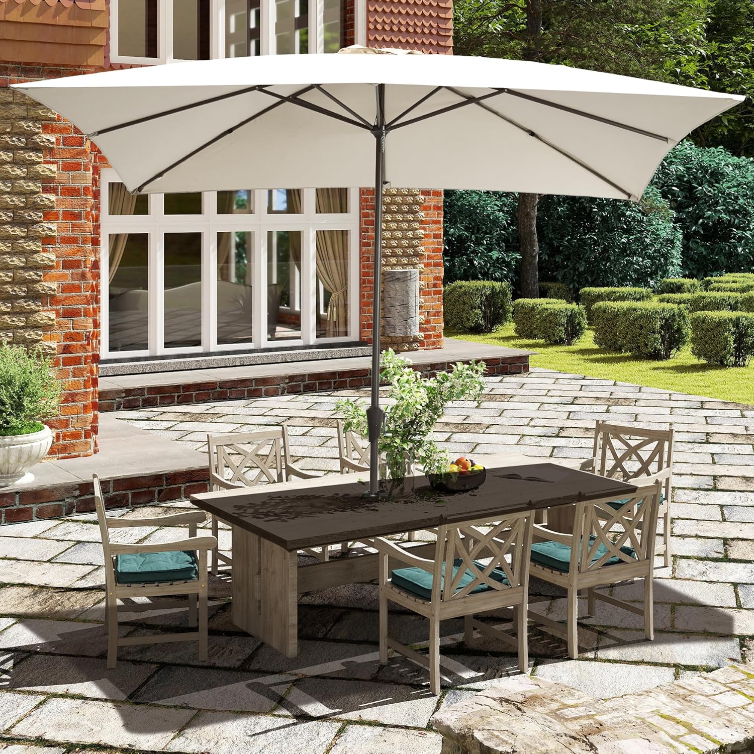 8x10FT Large Rectangular Patio Umbrella Cream White