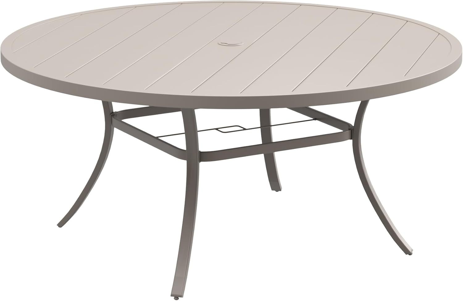 60" Round Outdoor Patio Dining Table for 8-10, Metal Patio Table with 1.57" Adjustable Umbrella Hole