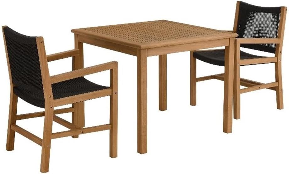 Outdoor Patio Teak Wood 3-Piece Dining Set in Natural Black