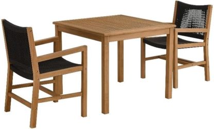 Outdoor Patio Teak Wood 3-Piece Dining Set in Natural Black
