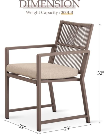 Aluminum Outdoor Patio Dining Chairs Light Brown