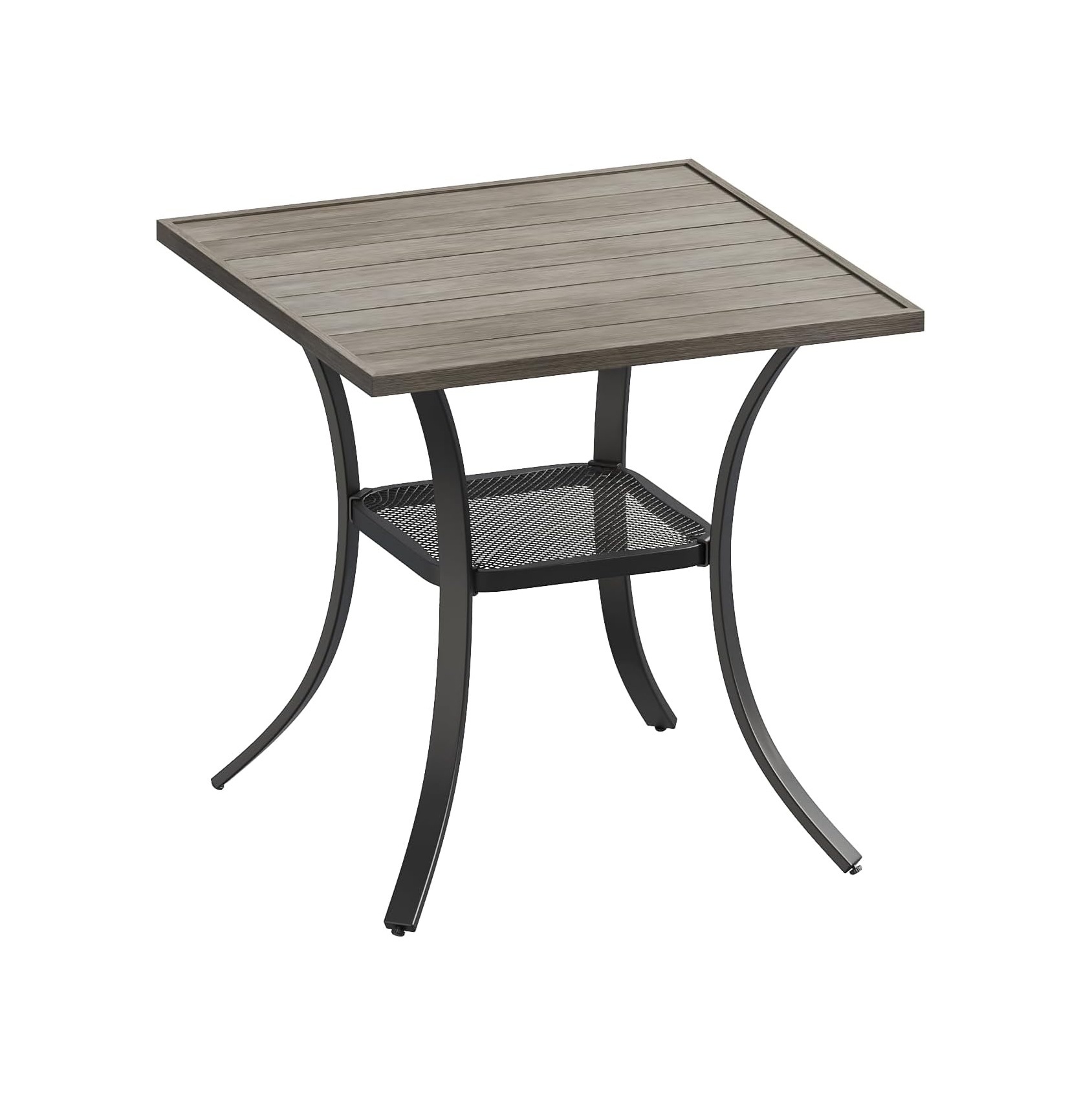 27.6" Square Patio Dining Table, Grey Wood-Like Small Outdoor Bistro Table
