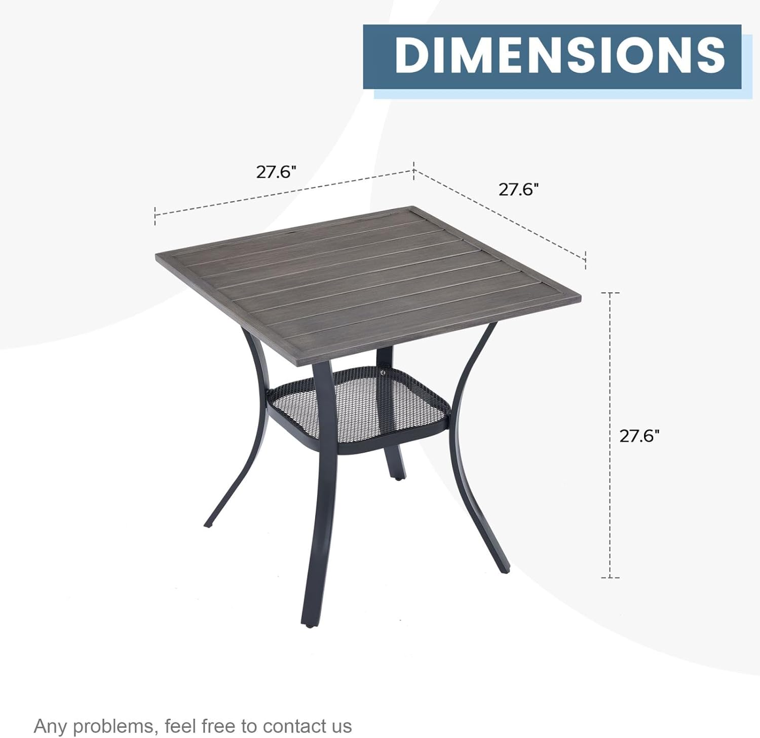 27.6" Square Patio Dining Table, Grey Wood-Like Small Outdoor Bistro Table