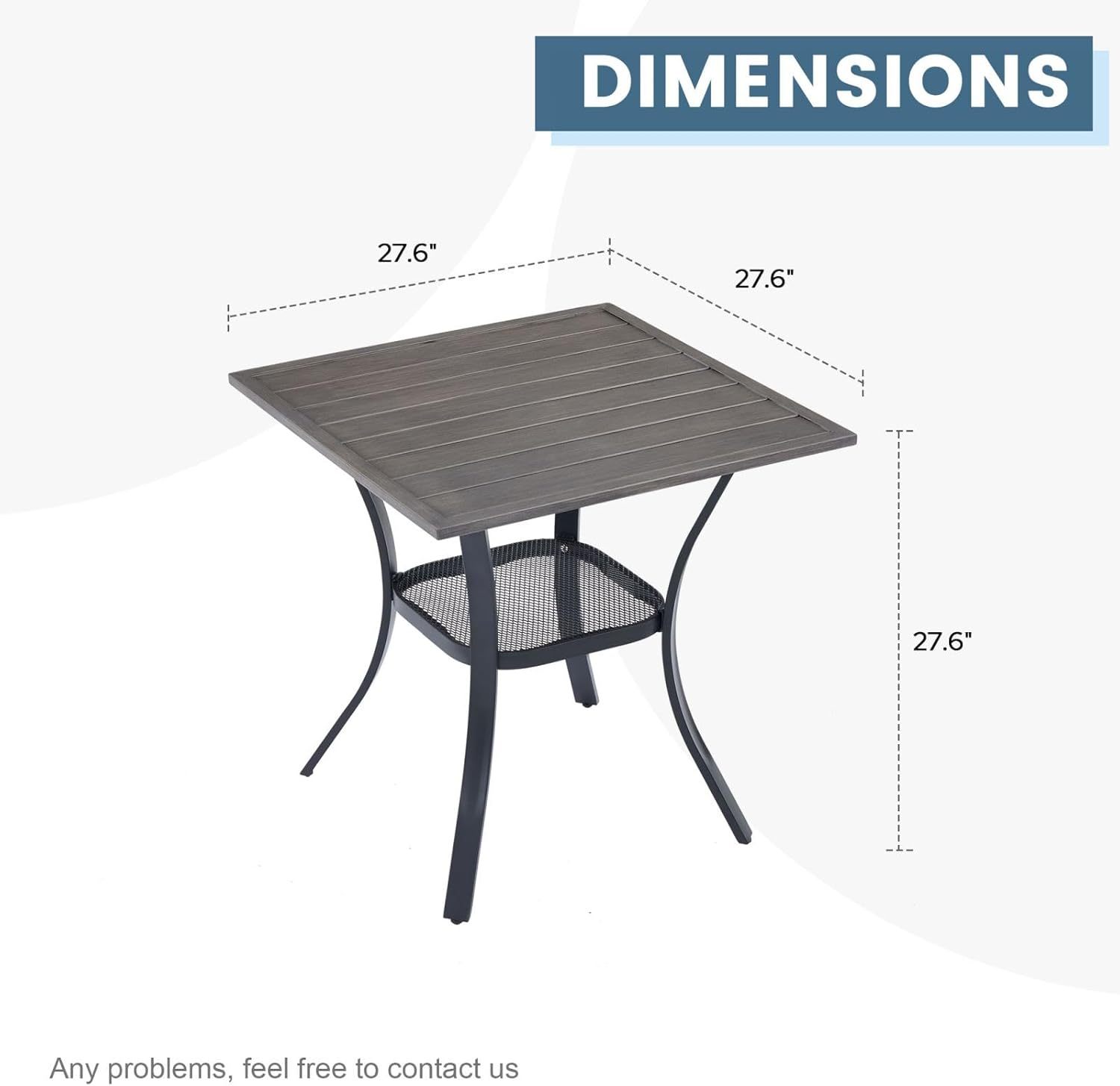 27.6" Square Patio Dining Table, Grey Wood-Like Small Outdoor Bistro Table