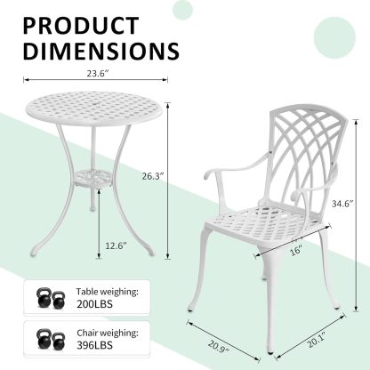 3 Piece Outdoor Bistro Set White