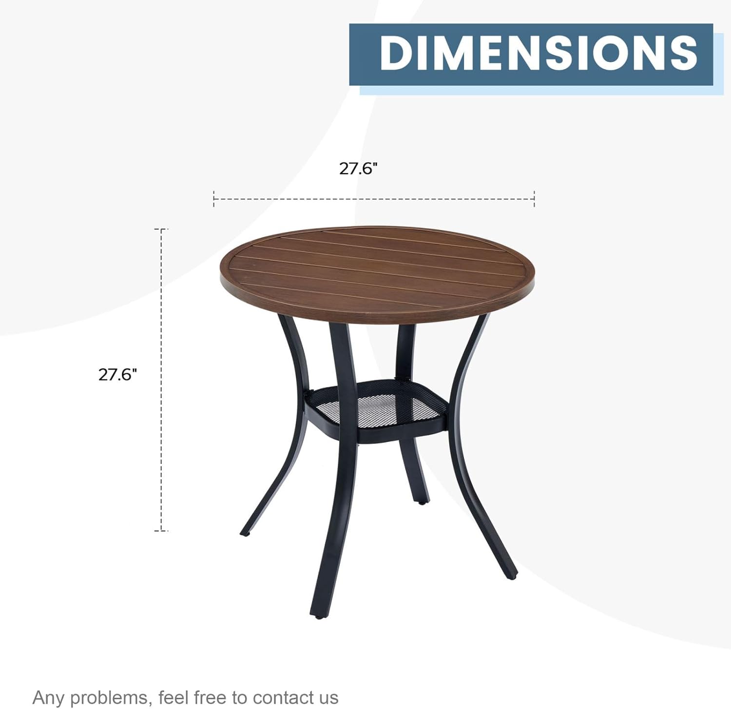 27.6" Round Patio Dining Table, Outdoor Bistro Table with Rust Resistant Metal Frame