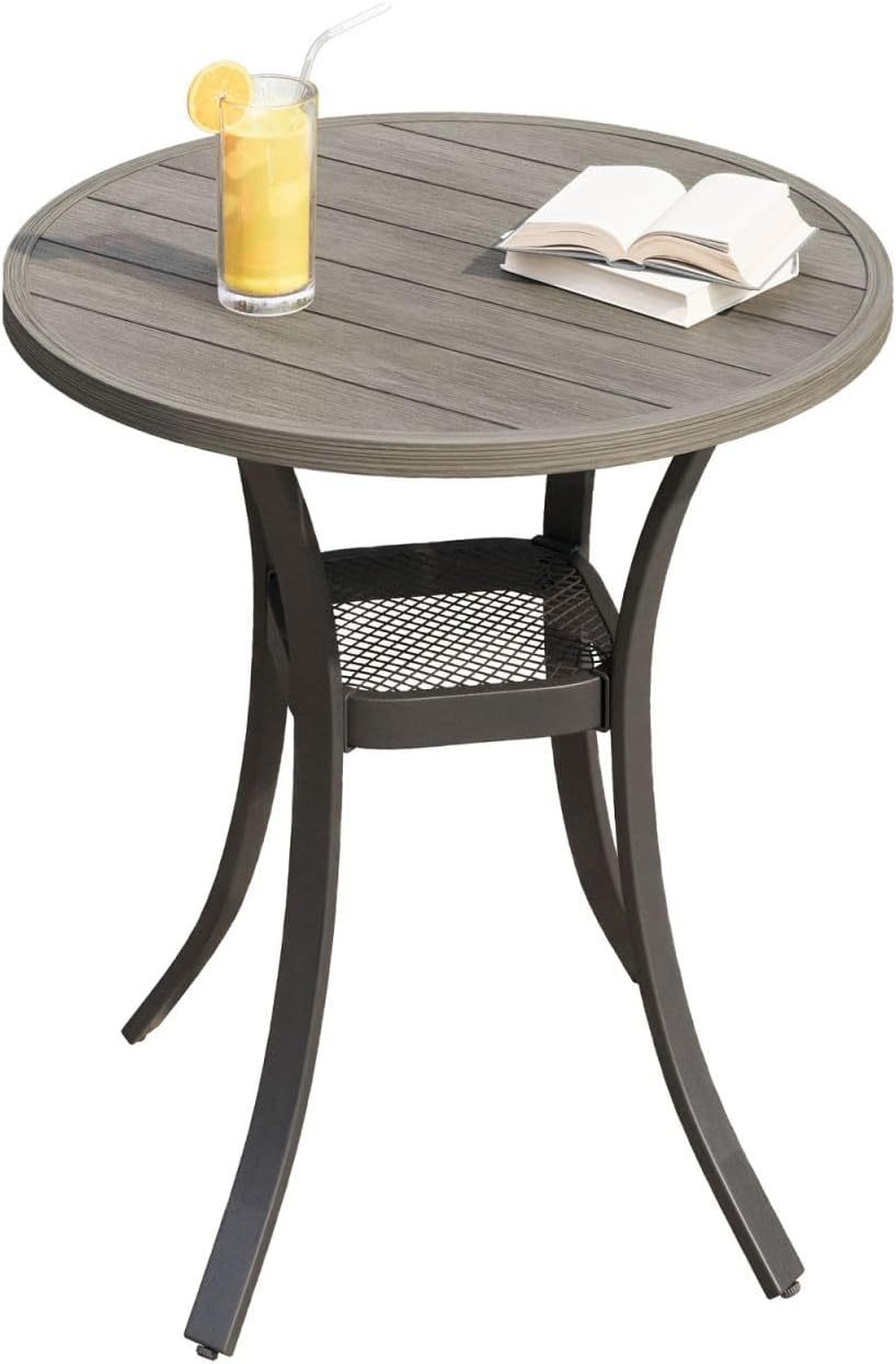 27.6" Round Patio Dining Table, Outdoor Bistro Table with Rust Resistant Metal Frame