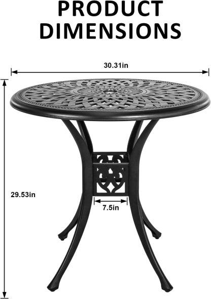 30.31" Outdoor Patio Dining Table Black