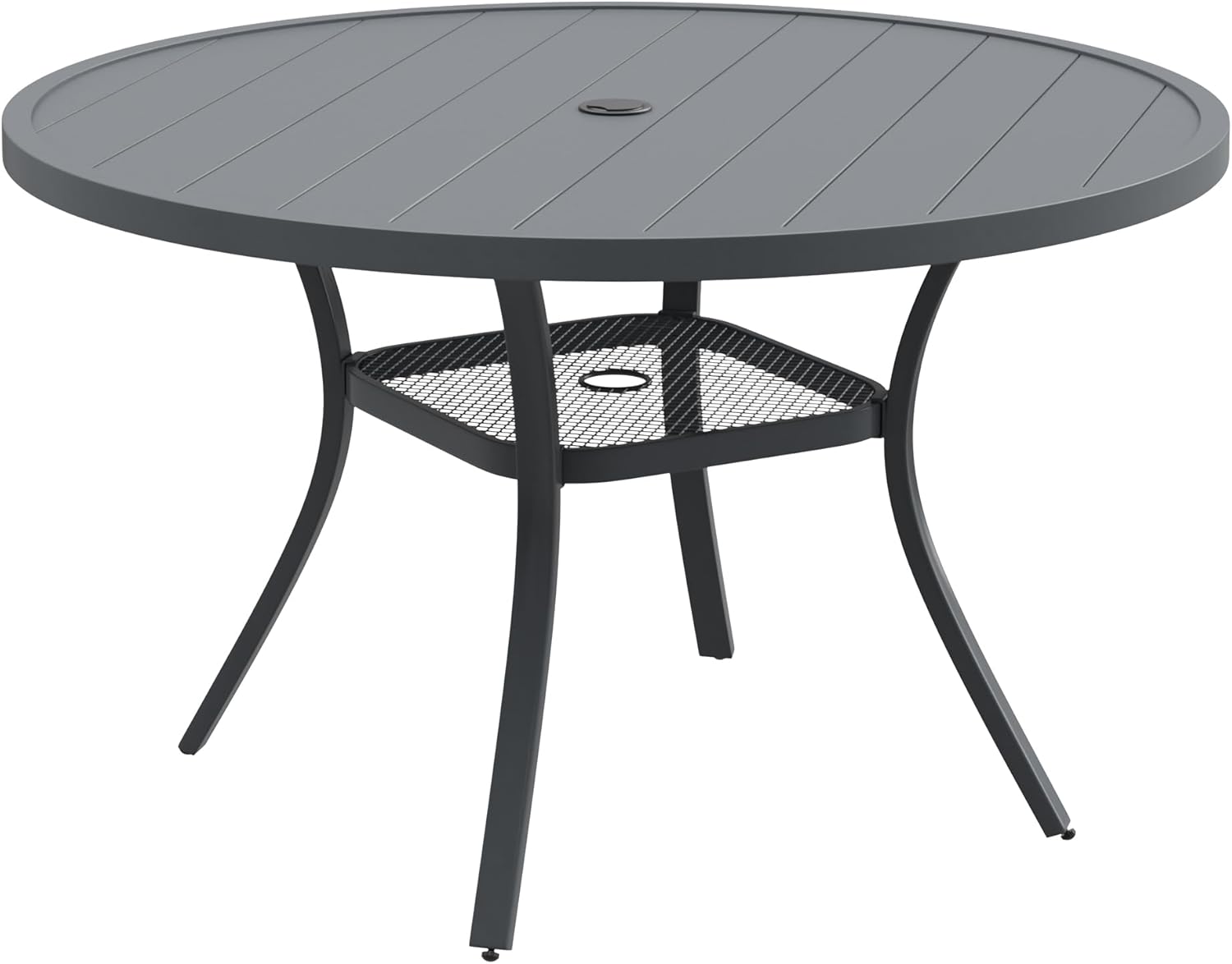 48" Round Patio Dining Table for 6, Outdoor Metal Dining Table with 1.57" Umbrella Hole