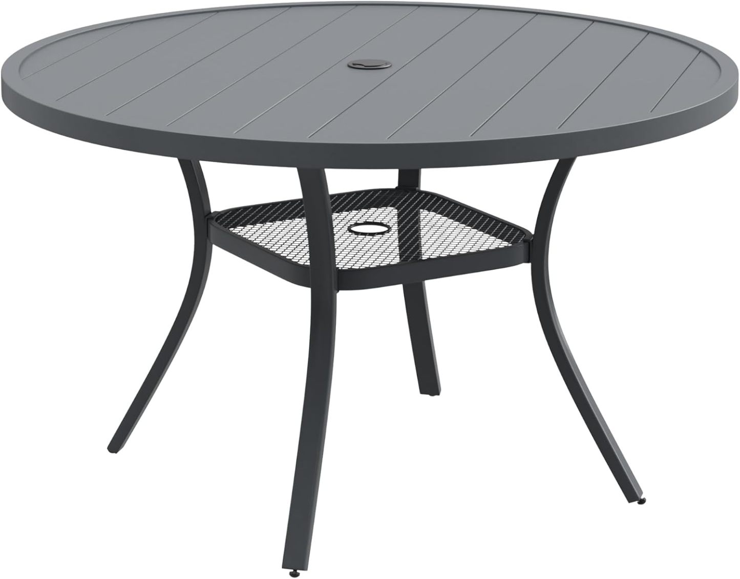 48" Round Patio Dining Table for 6, Outdoor Metal Dining Table with 1.57" Umbrella Hole