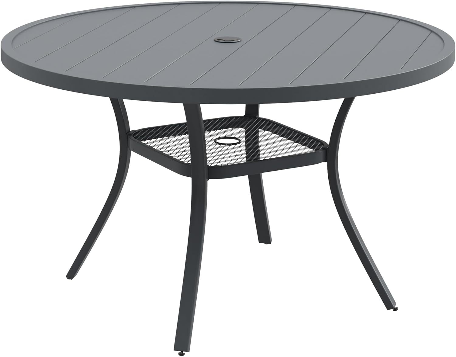 48" Round Patio Dining Table for 6, Outdoor Metal Dining Table with 1.57" Umbrella Hole