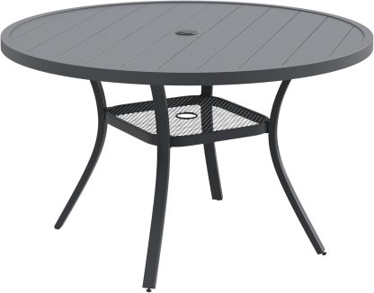 48" Round Patio Dining Table for 6, Outdoor Metal Dining Table with 1.57" Umbrella Hole