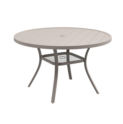 48" Round Patio Dining Table for 6, Outdoor Metal Dining Table with 1.57" Umbrella Hole