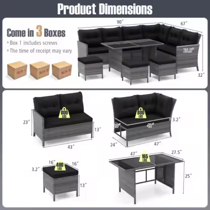 Wicker Outdoor Sectional with Black Cushions and Steel Frame