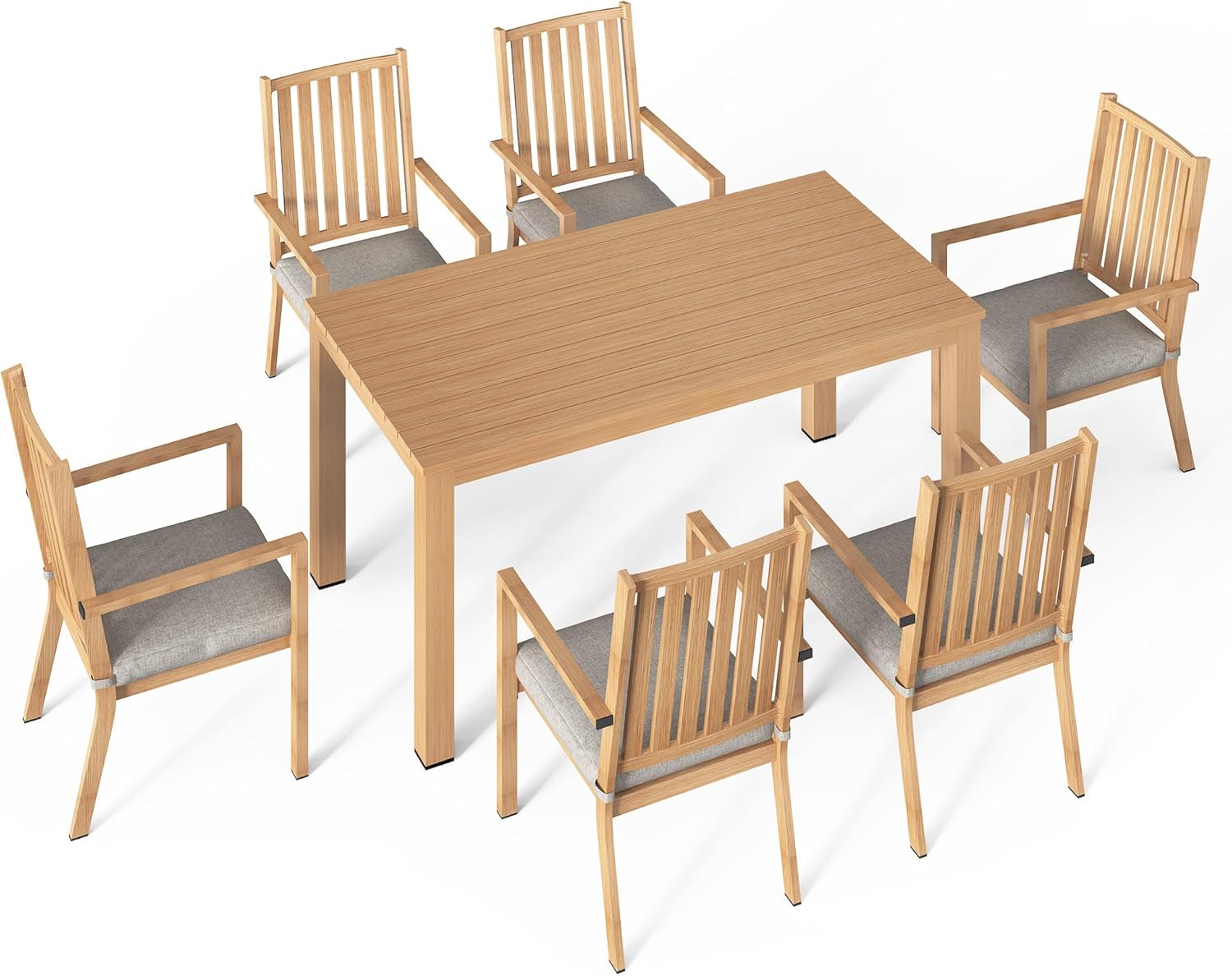 Aluminum 7 Pieces Patio Dining Sets Brown