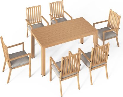 Aluminum 7 Pieces Patio Dining Sets Brown