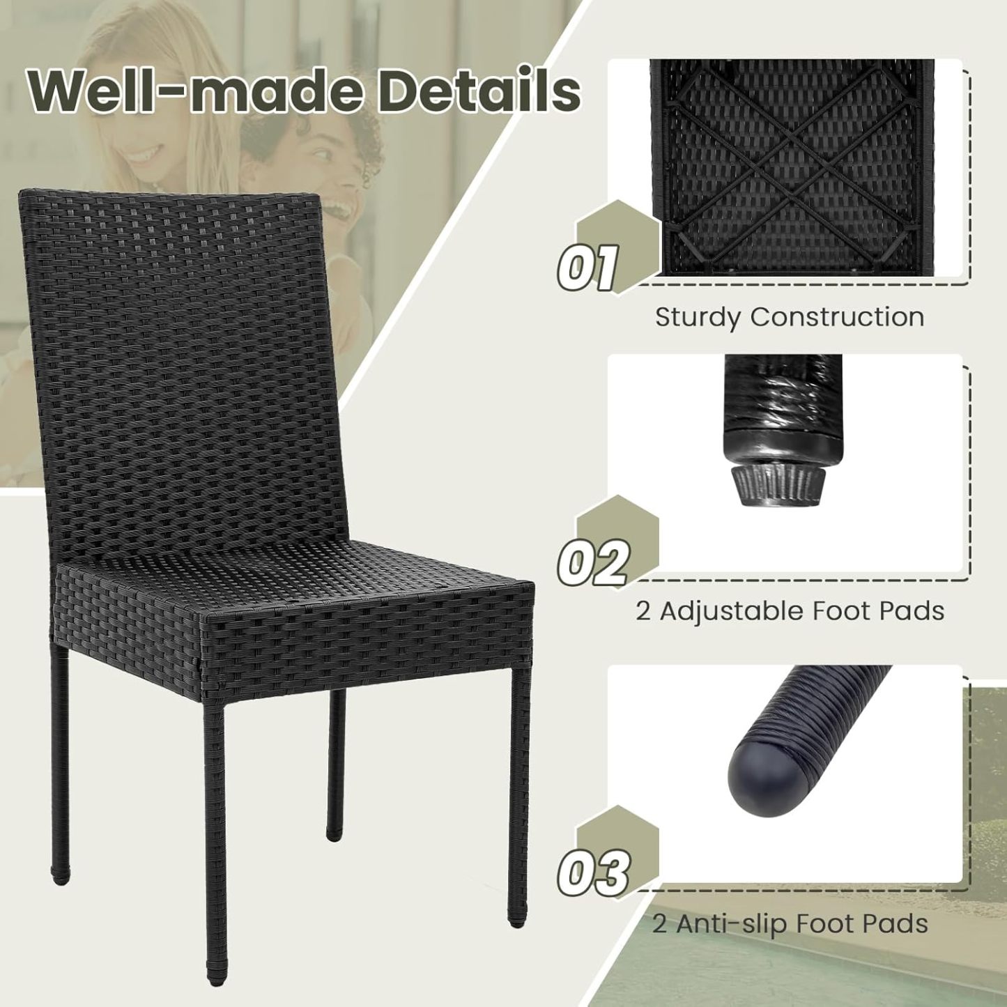 Patio Dining Chairs Set of 2 	Off White