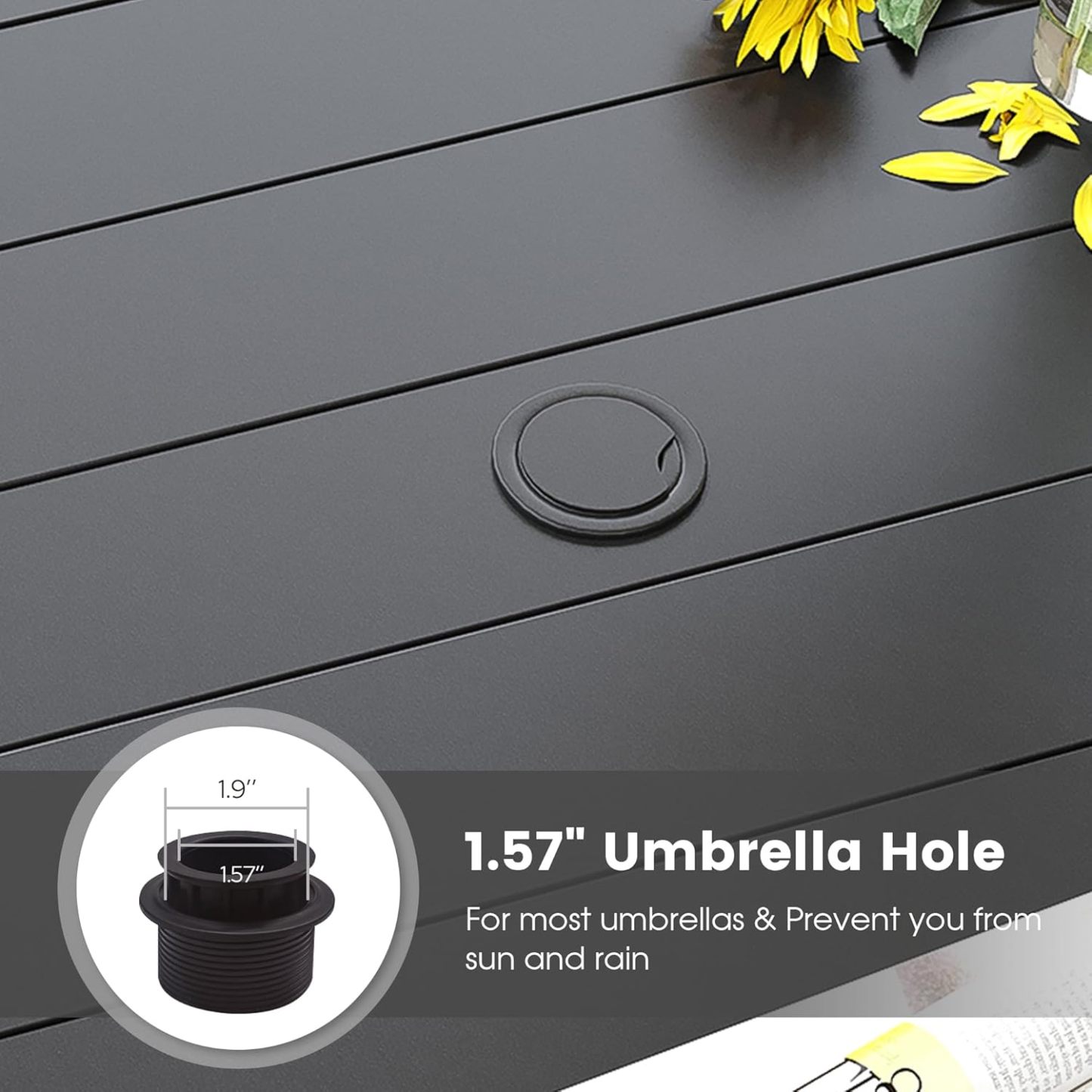 50" Round Outdoor Patio Dining Table for 6, Metal Patio Table with 1.57" Adjustable Umbrella Hole