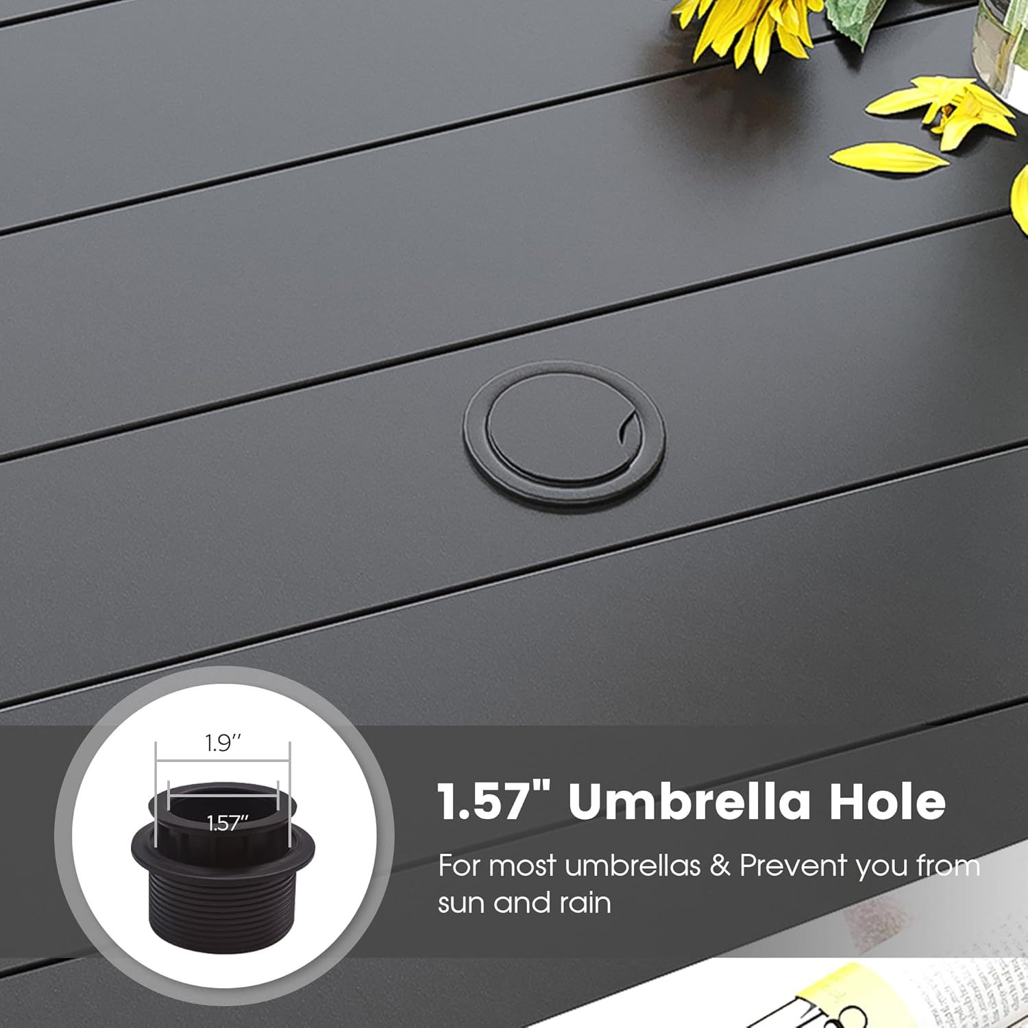 50" Round Outdoor Patio Dining Table for 6, Metal Patio Table with 1.57" Adjustable Umbrella Hole