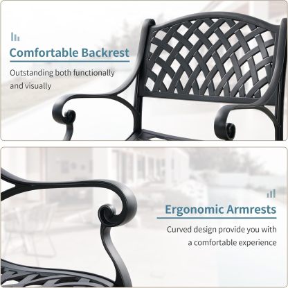 2 Piece Outdoor Cast Aluminum Dinning Chairs Black