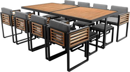 18 Pieces Outdoor Dining Set for 16 People, Acacia Wood Patio Furniture Sets with 2 Square Tables