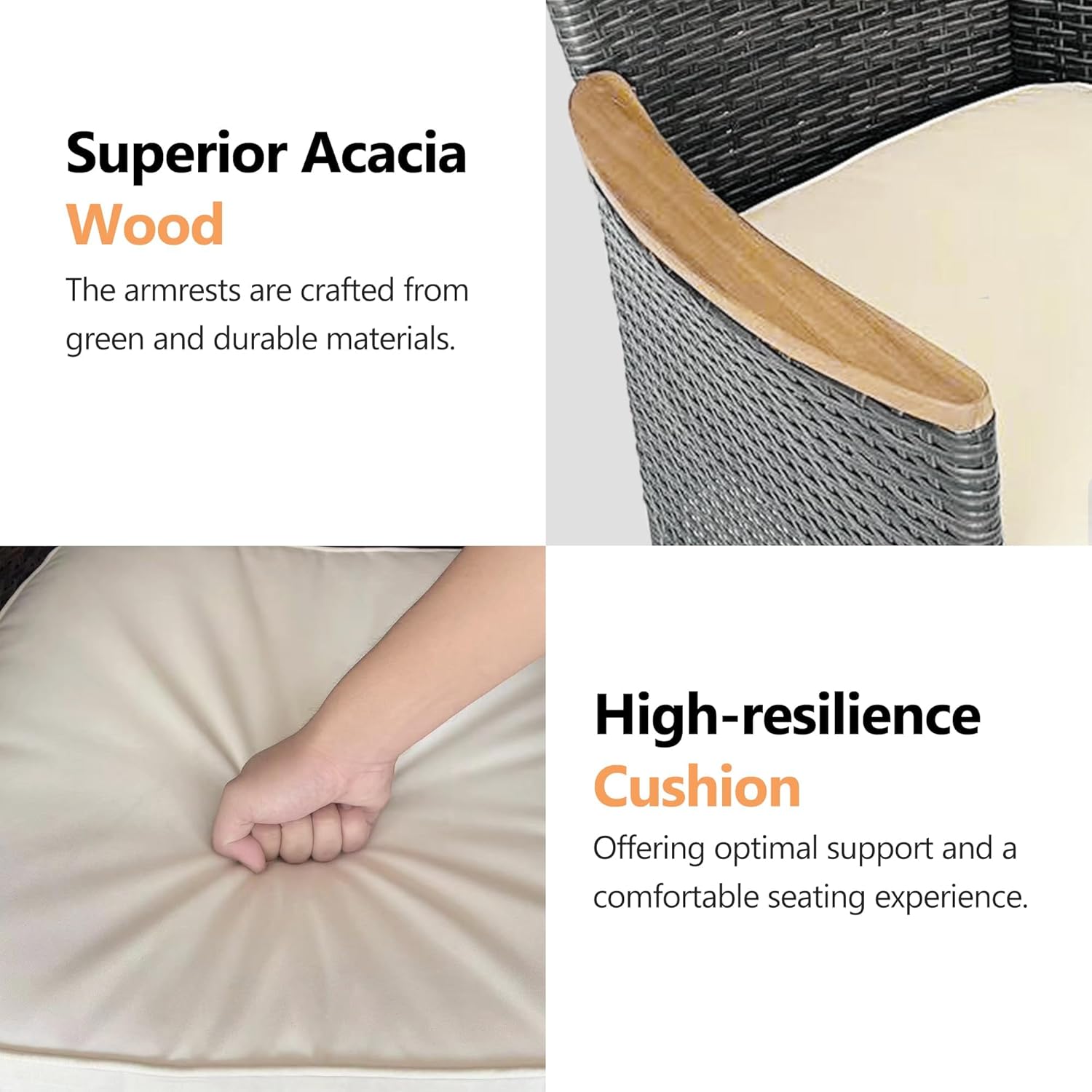 5 Piece Patio Wicker Dining Sets for 4, Water-Resistant Rattan Outdoor Dining Table and 4 Chairs