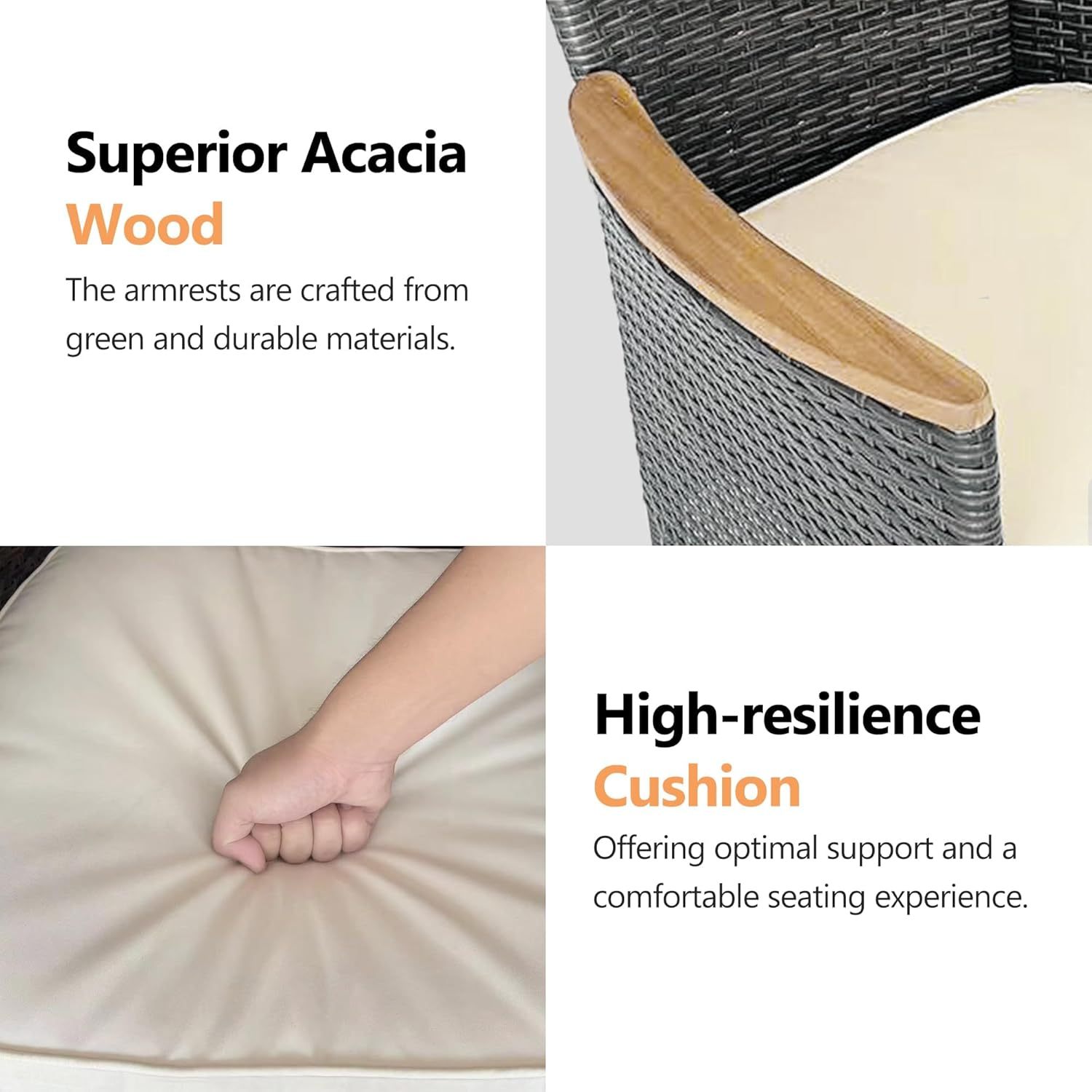 5 Piece Patio Wicker Dining Sets for 4, Water-Resistant Rattan Outdoor Dining Table and 4 Chairs