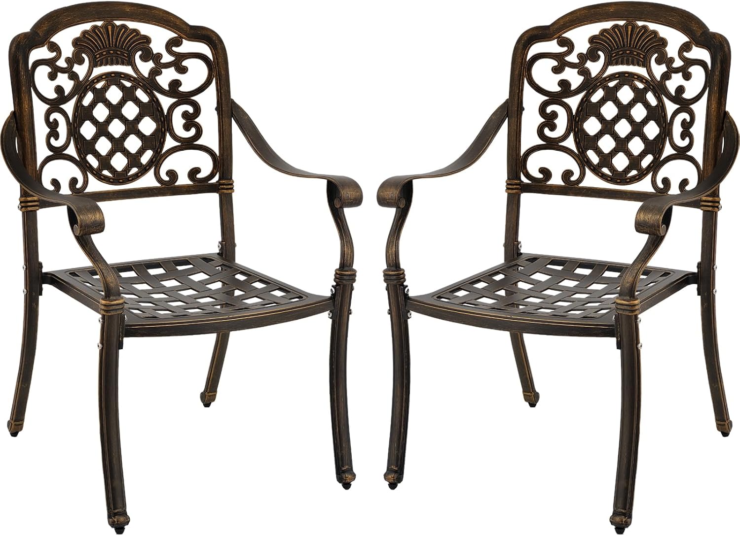 Set of 2 Cast Aluminum Patio Dining Chairs Bronze