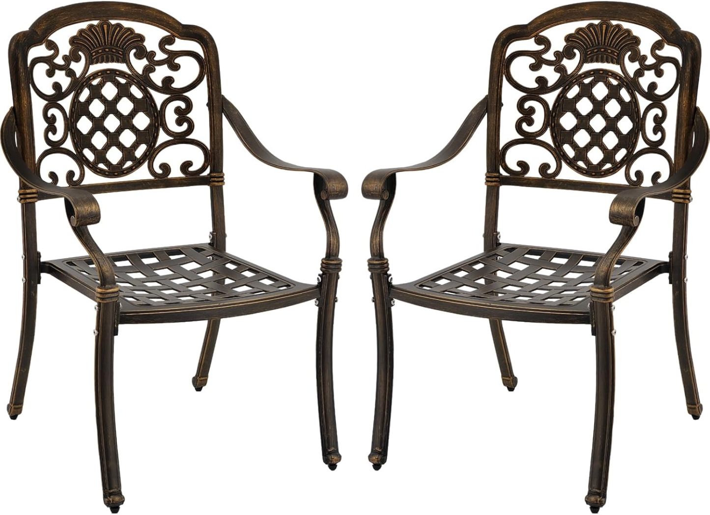 Set of 2 Cast Aluminum Patio Dining Chairs Bronze