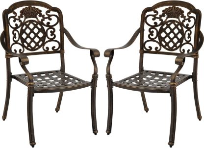 Set of 2 Cast Aluminum Patio Dining Chairs Bronze
