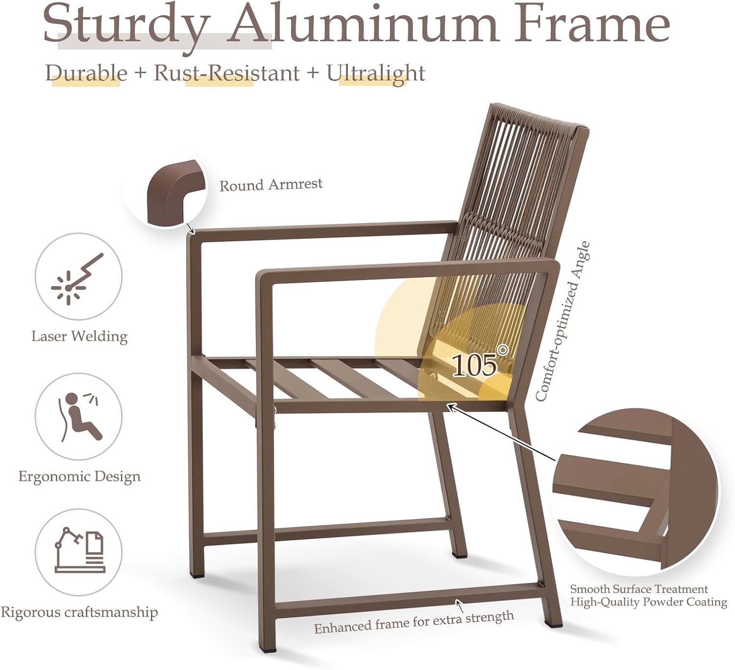 Aluminum Outdoor Patio Dining Chairs Light Brown