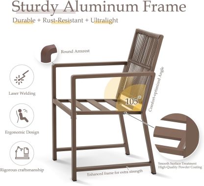 Aluminum Outdoor Patio Dining Chairs Light Brown