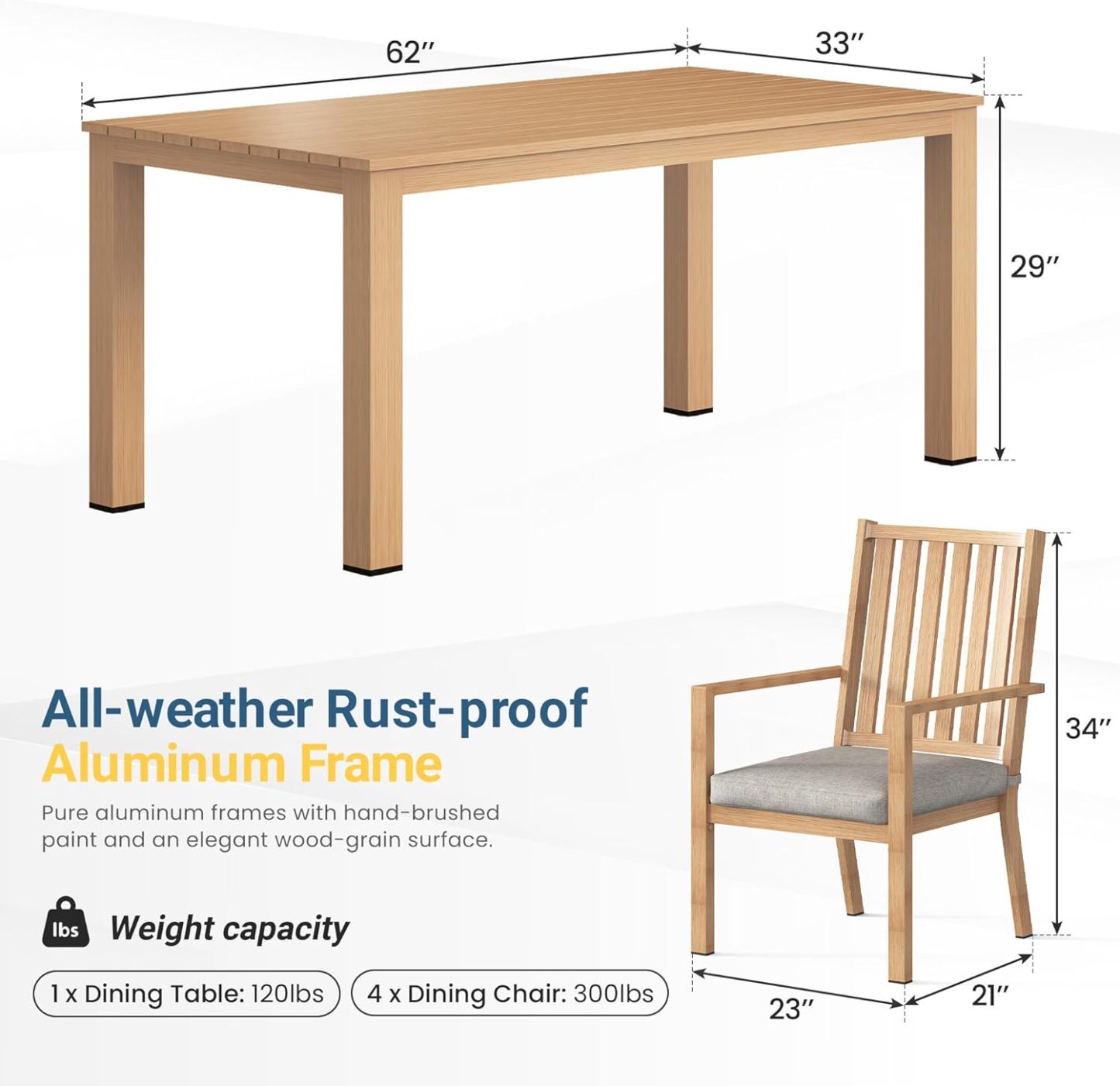 Aluminum 7 Pieces Patio Dining Sets Brown