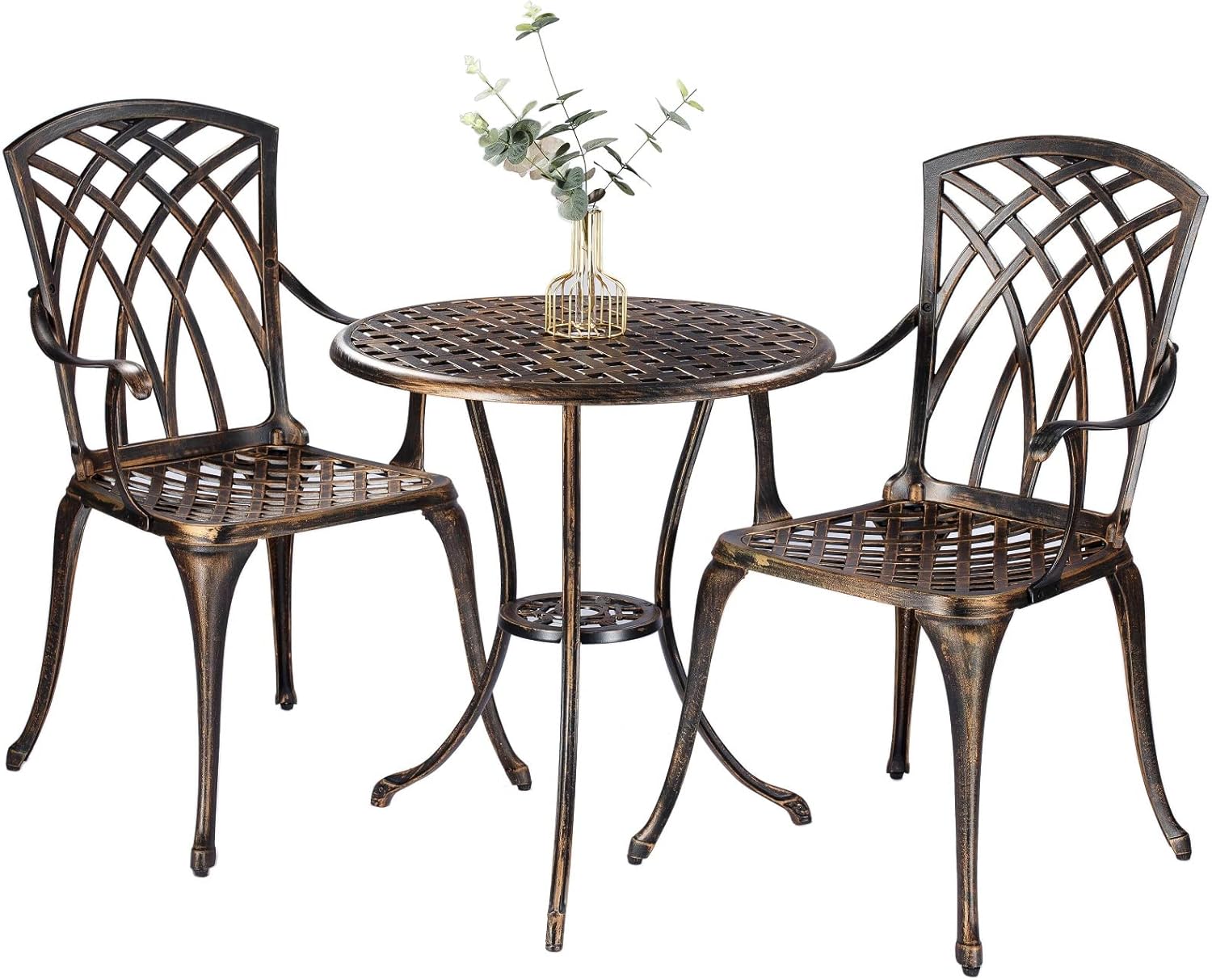 Bistro Set 3 Piece Rustproof Cast Aluminum Patio Furniture Sets Round Table Bronze