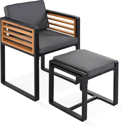 18 Pieces Outdoor Dining Set for 16 People, Acacia Wood Patio Furniture Sets with 2 Square Tables