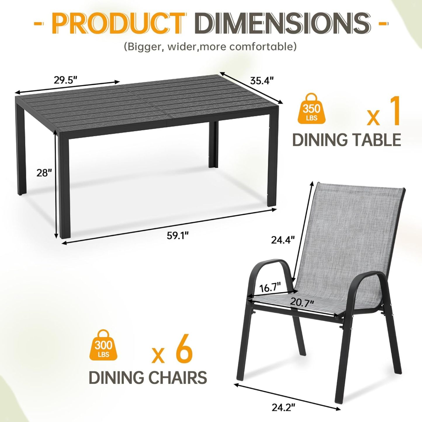 7-Piece Outdoor Patio Dining Set, 6Pcs Stackable Patio Chairs and Rectangular Dining Table
