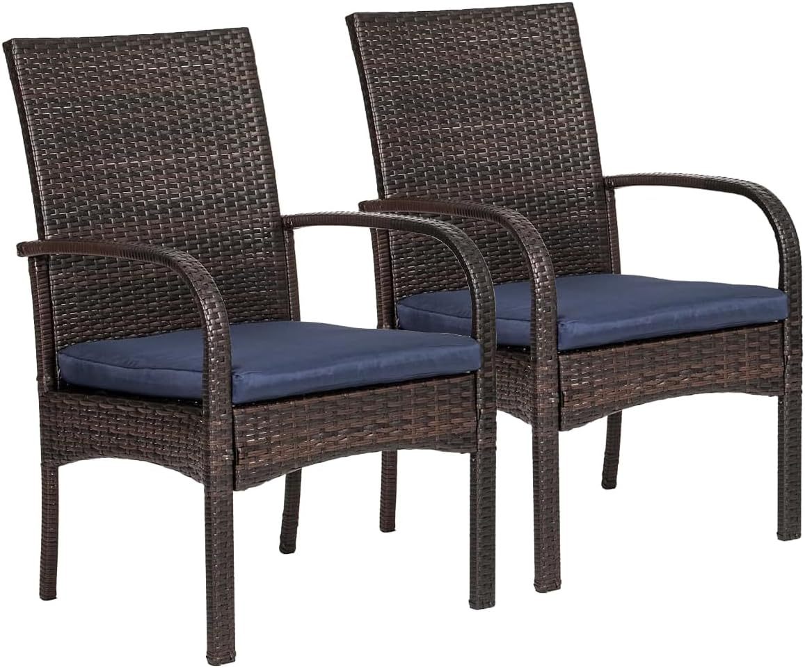 2 Pcs Wicker Patio Dining Padded Cushions Brown