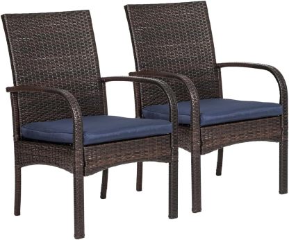 2 Pcs Wicker Patio Dining Padded Cushions Brown