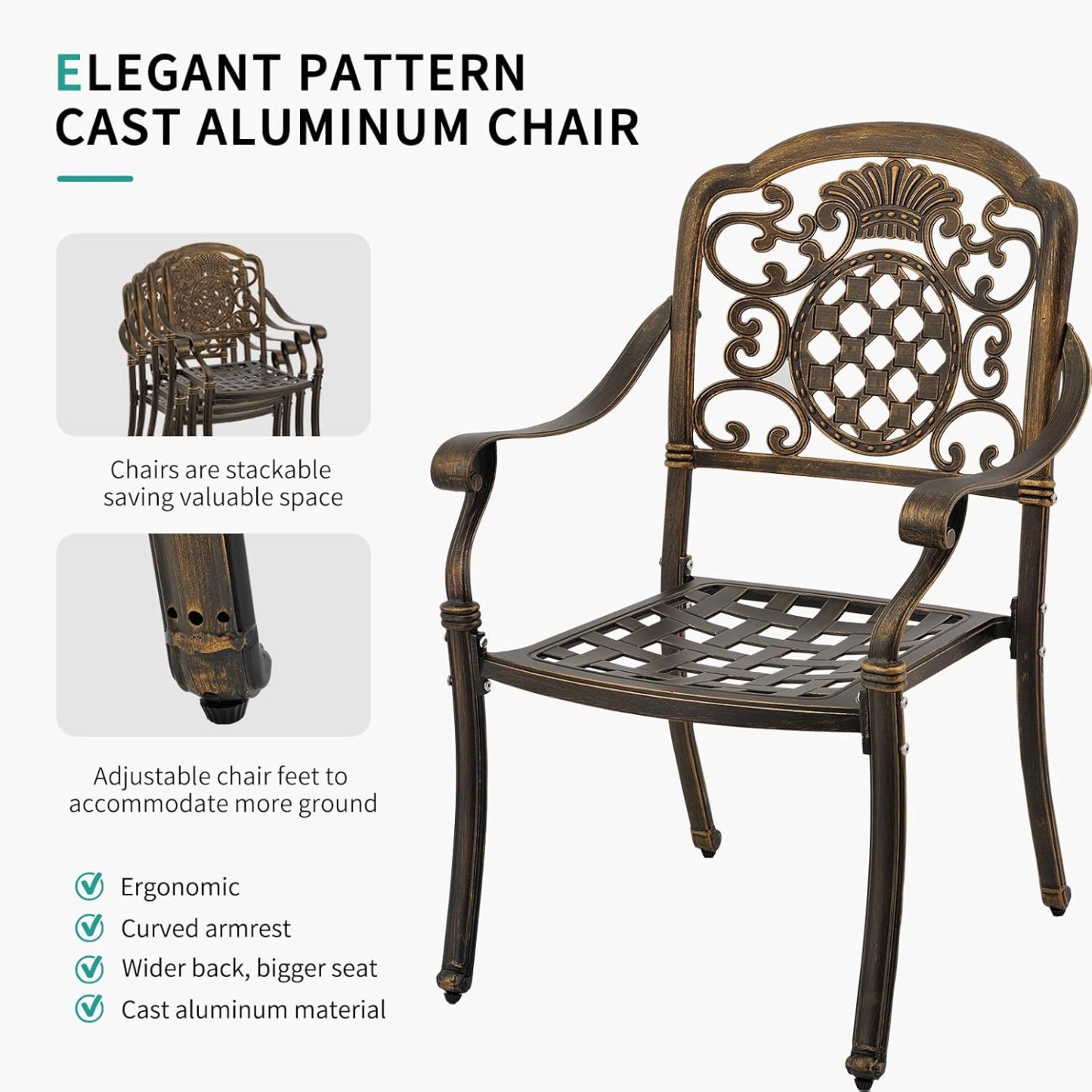 Set of 2 Cast Aluminum Patio Dining Chairs Bronze