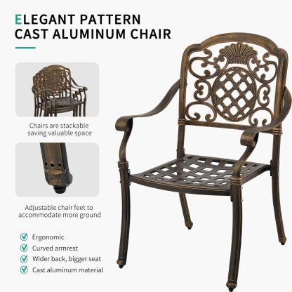 Set of 2 Cast Aluminum Patio Dining Chairs Bronze