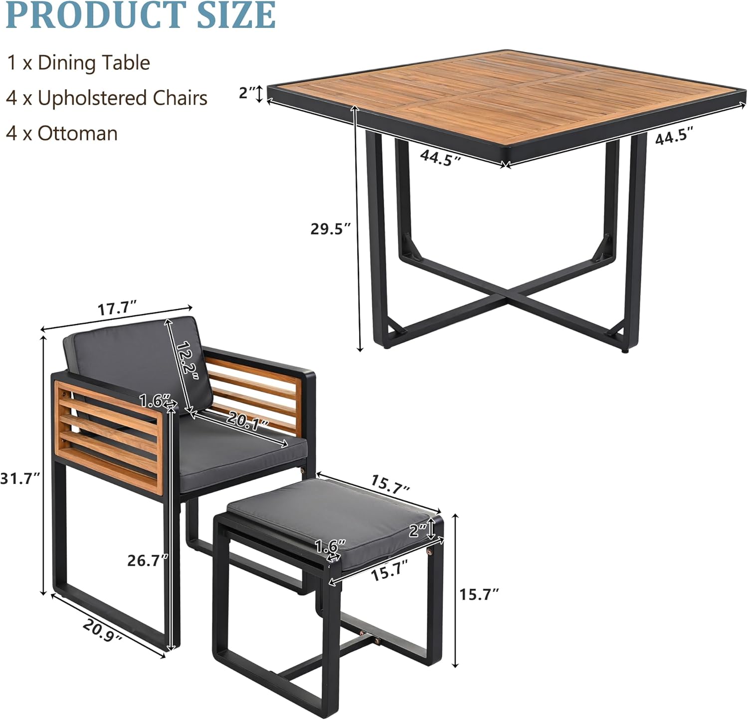 18 Pieces Outdoor Dining Set for 16 People, Acacia Wood Patio Furniture Sets with 2 Square Tables