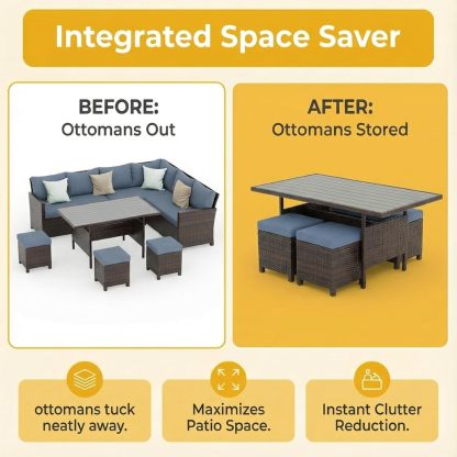 7 Piece Patio Furniture Set, High Curved Back Wicker Patio Sectional, All Weather Outdoor Dining Set