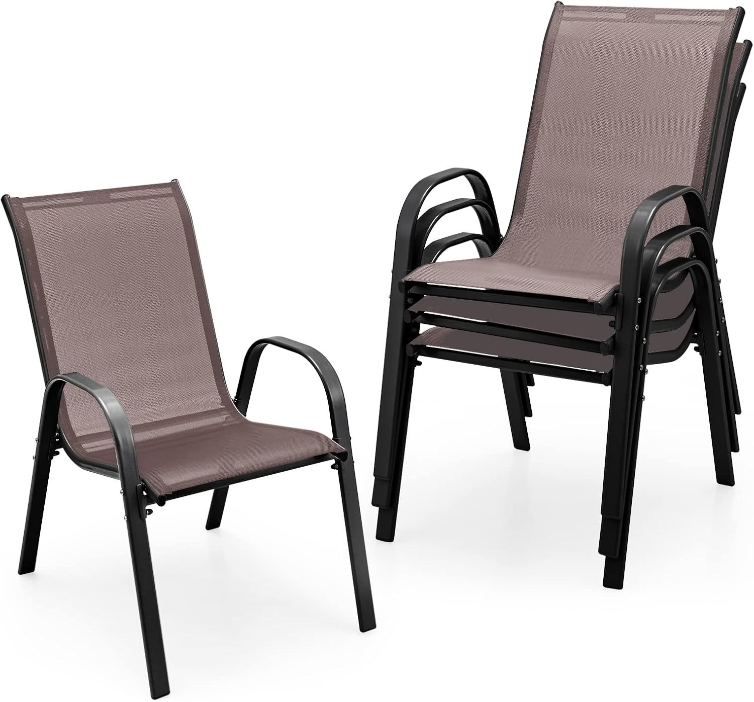 4 Pieces Patio Dining Chairs Brown