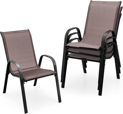 4 Pieces Patio Dining Chairs Brown