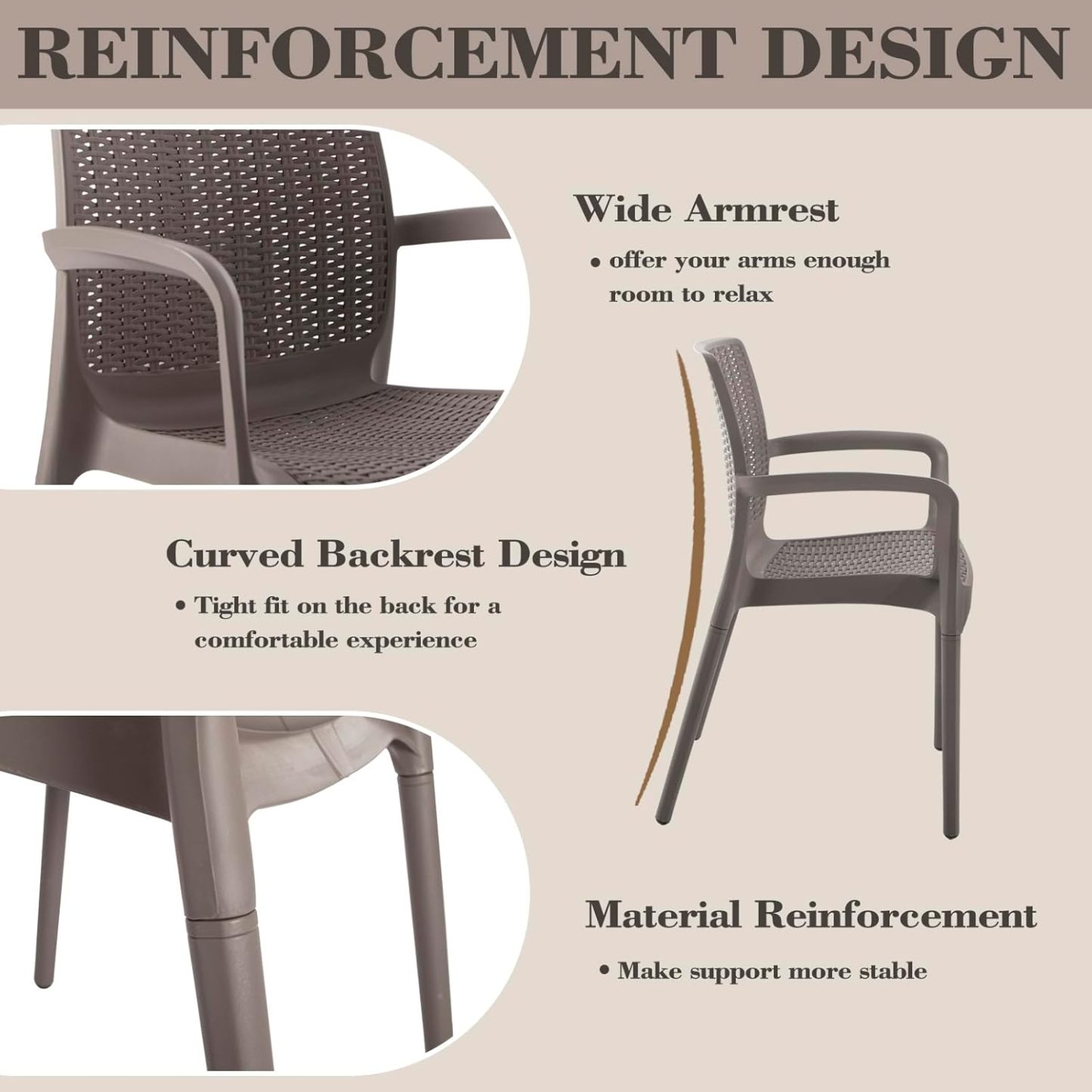 4 Piece Patio Dinning Chairs Set Flax Gray