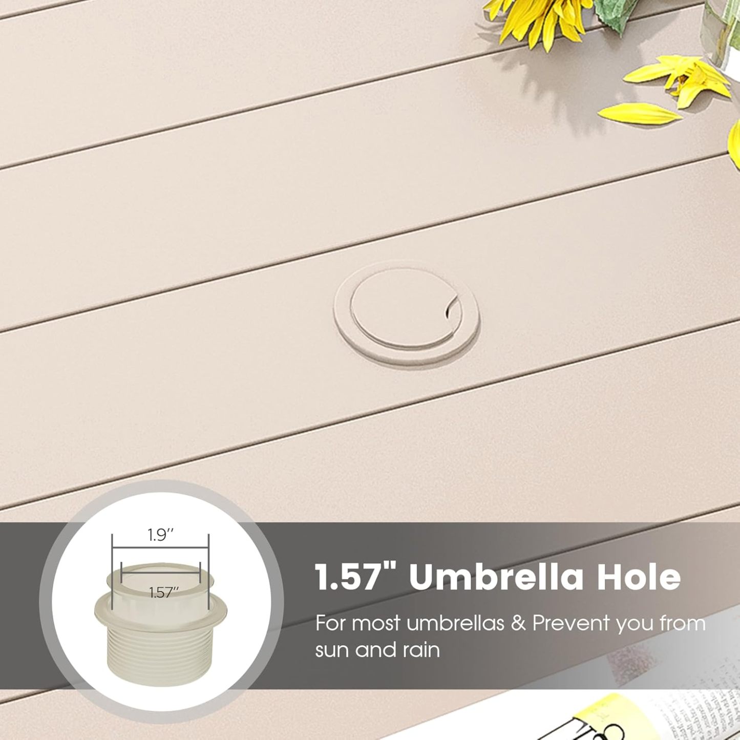 48" Round Patio Dining Table for 6, Outdoor Metal Dining Table with 1.57" Umbrella Hole