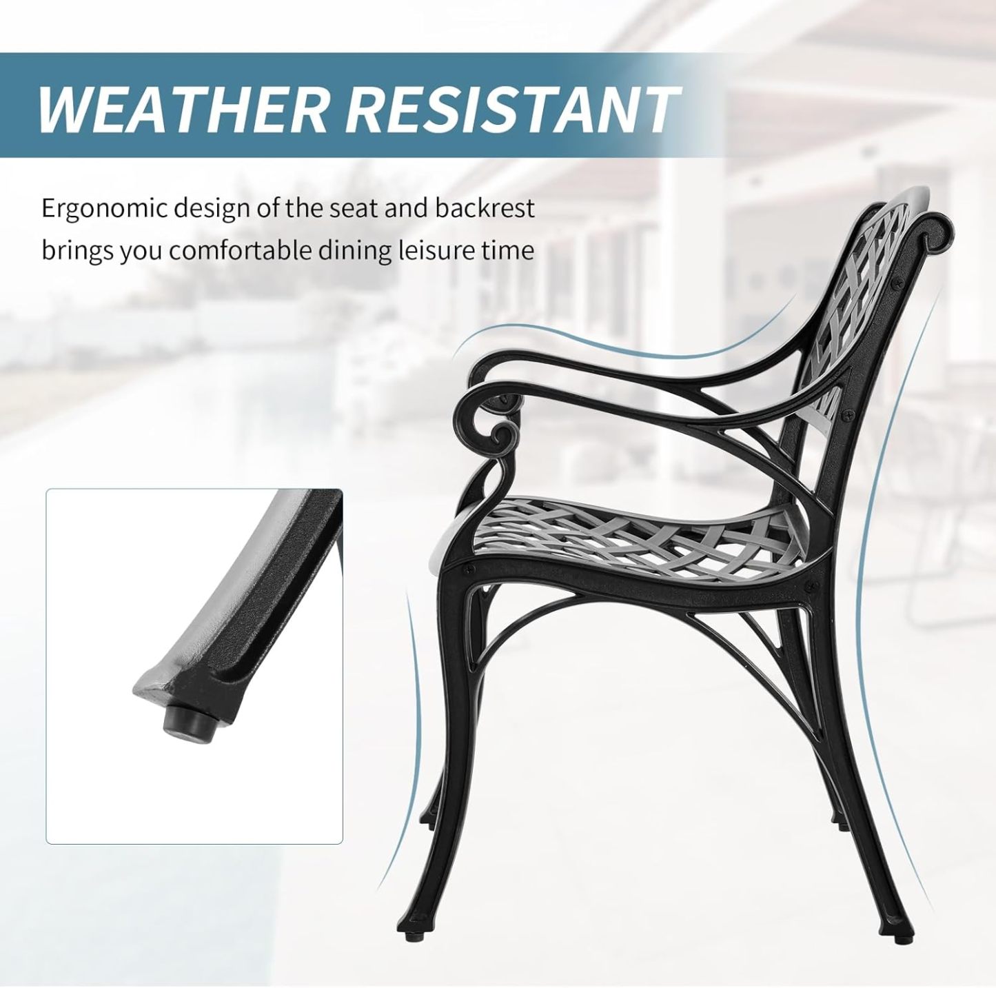 2 Piece Outdoor Cast Aluminum Dinning Chairs Black