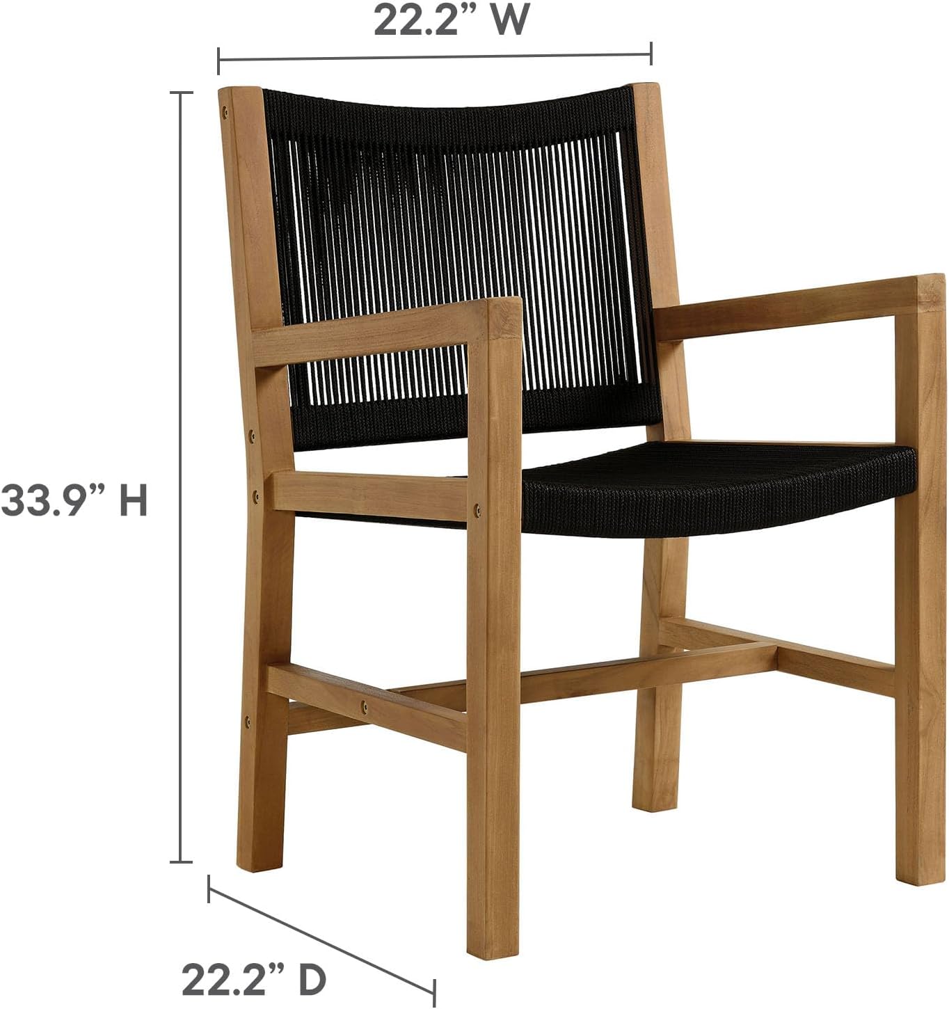 Outdoor Patio Teak Wood 3-Piece Dining Set in Natural Black