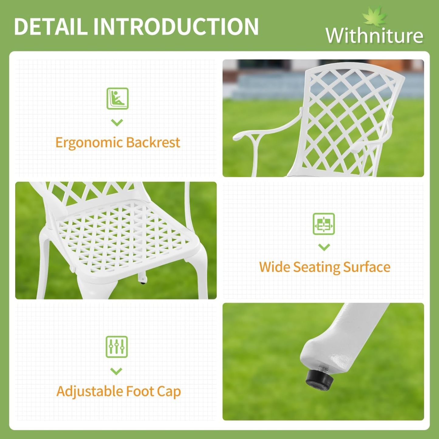 Cast Aluminum Patio Chairs Set of 2 White